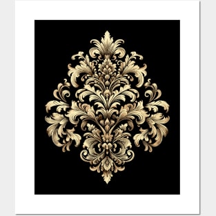 Damask style gold pattern Posters and Art